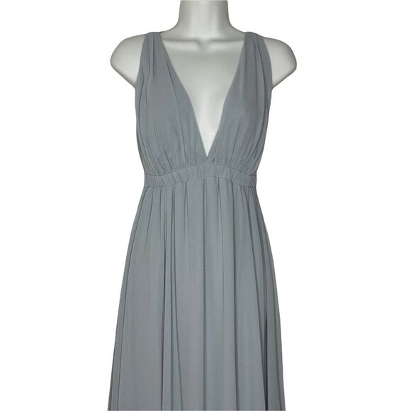 SHOW ME YOUR MUMU DRESS AVA MAXI STEEL BLUE CHIFFON DEEP V SIZE S - Picture 3 of 9
